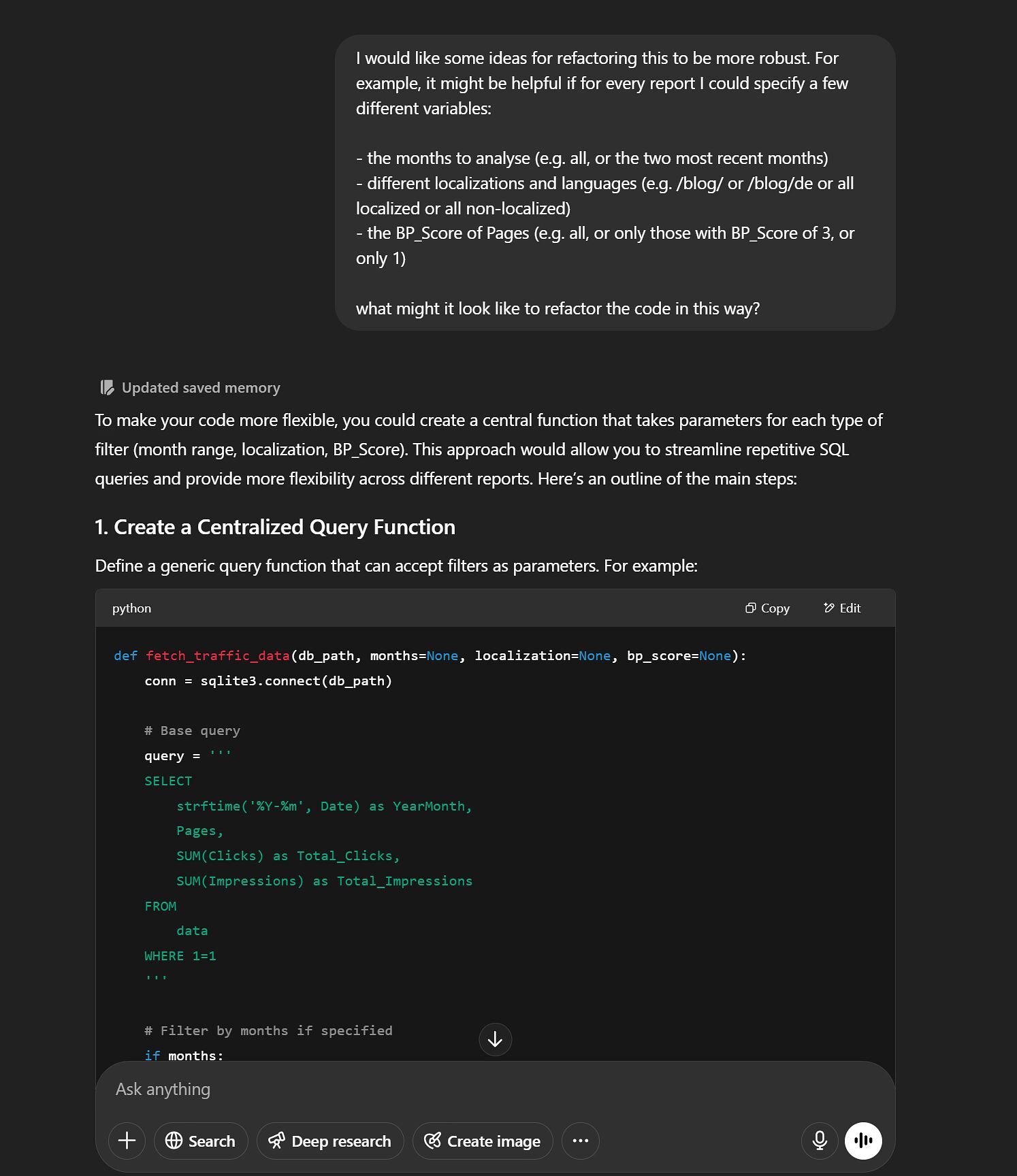 IA escribiendo el código de integración y análisis de API utilizado para un estudio de datos publicado