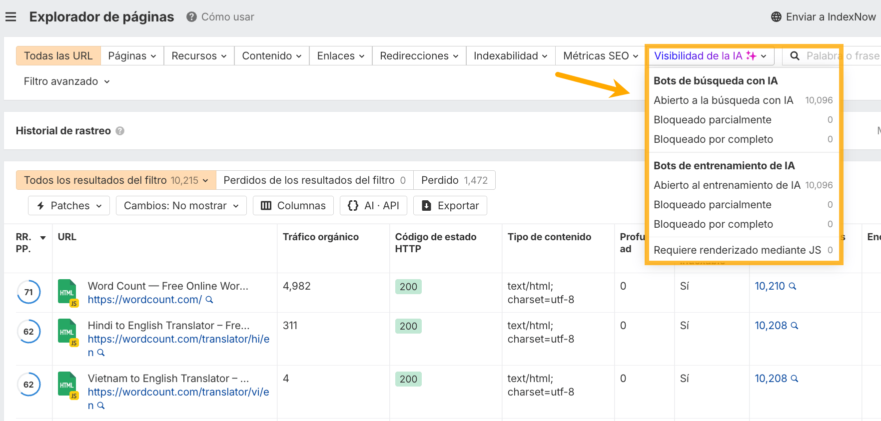 Nueva categoría de issues Visibilidad de la IA en Site Audit