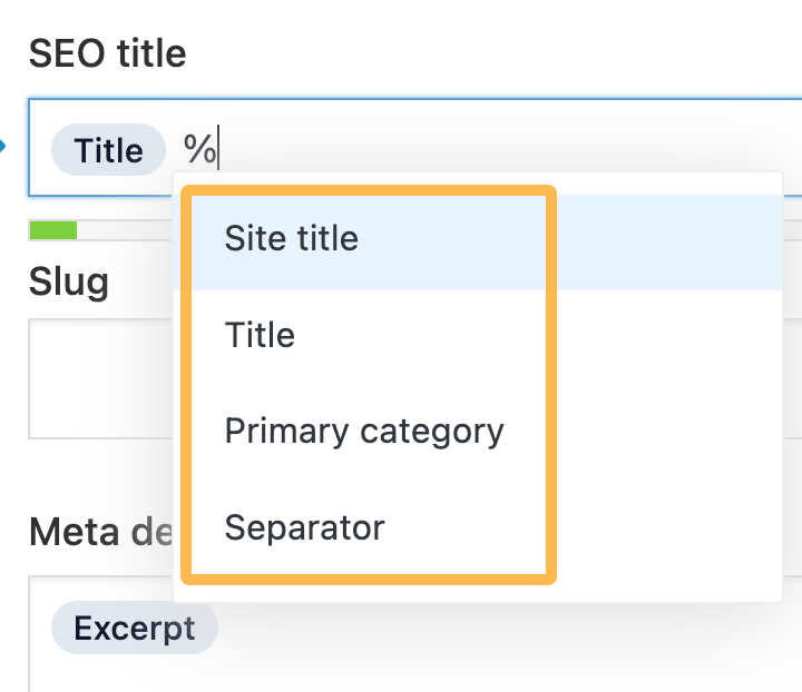 Yoast permite a los usuarios de WordPress configurar plantillas de metadatos para tipos de contenido completos utilizando variables predefinidas.