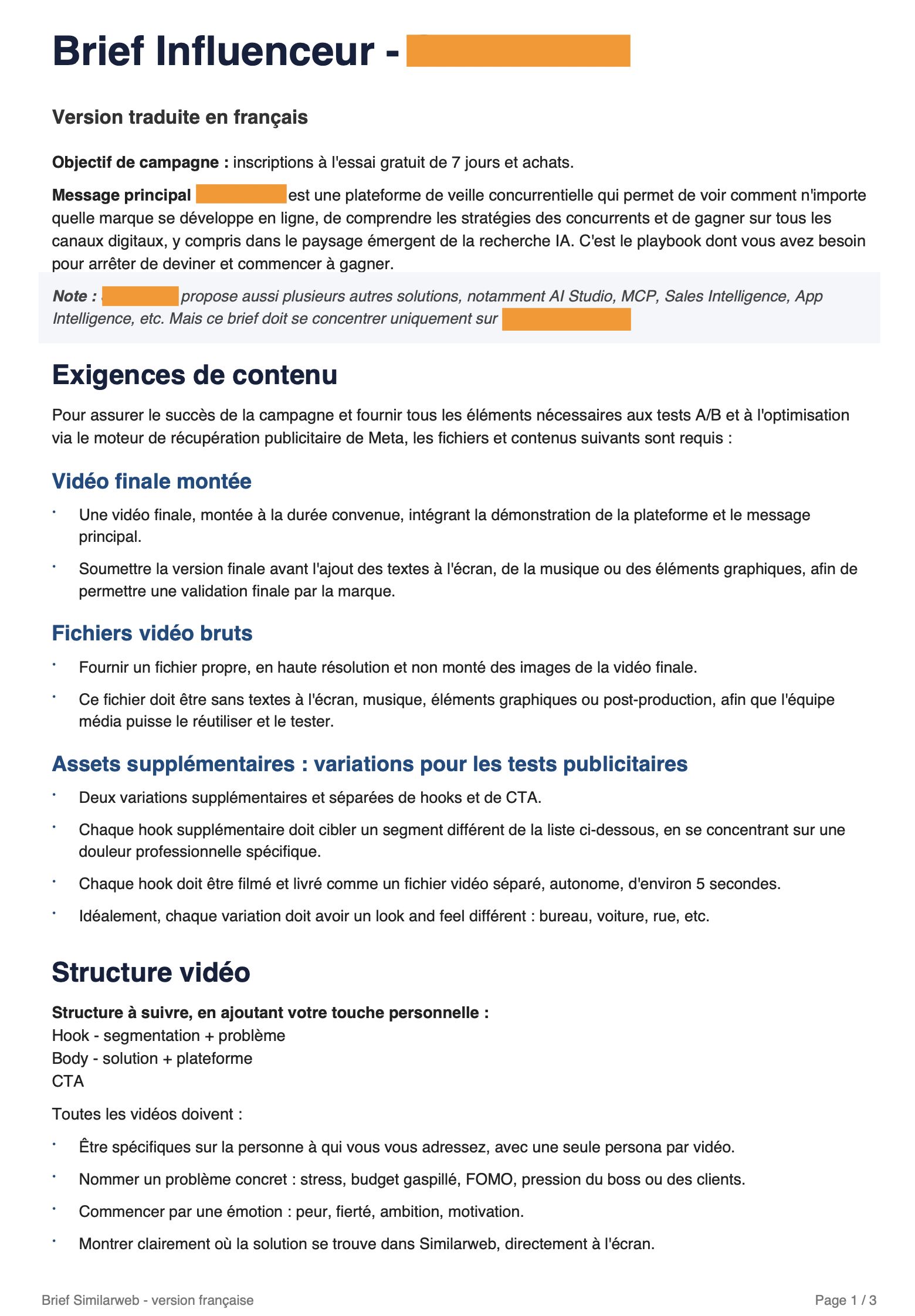 Exemple de brief de campagne d'influence pour Instagram