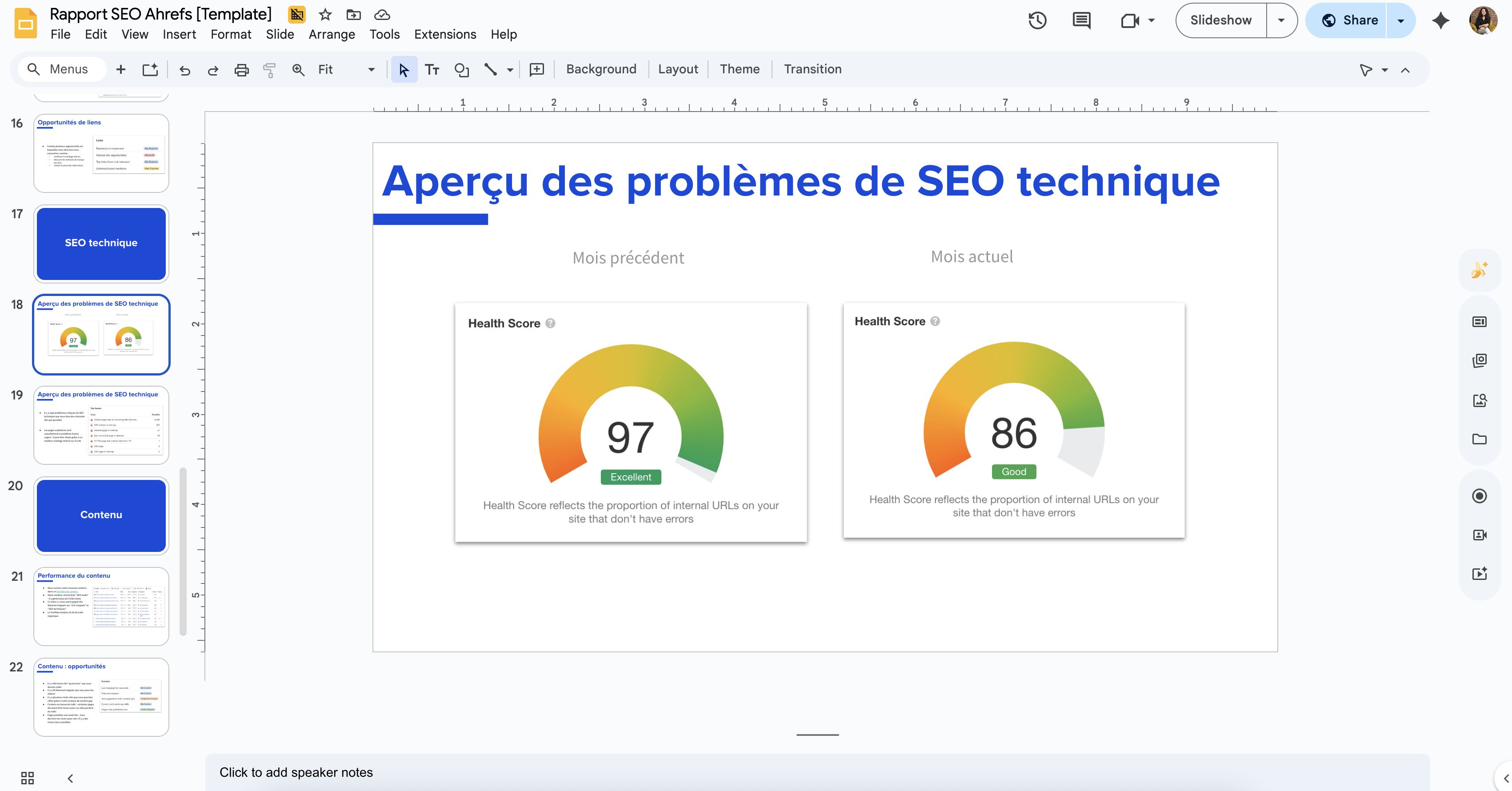 capture-ecran-du-template-rapport-seo-gratuit-ahrefs-score-sante-seo-technique