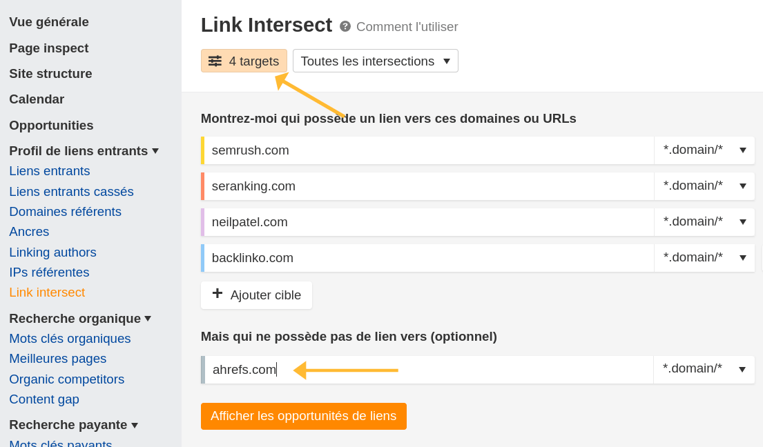 Outils "link Intersect" d'Ahrefs 
