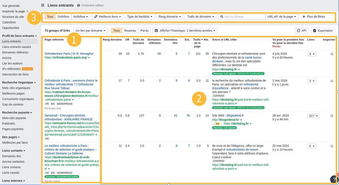 Exemple d'analyse de liens entrants à l'aide de Site Explorer
