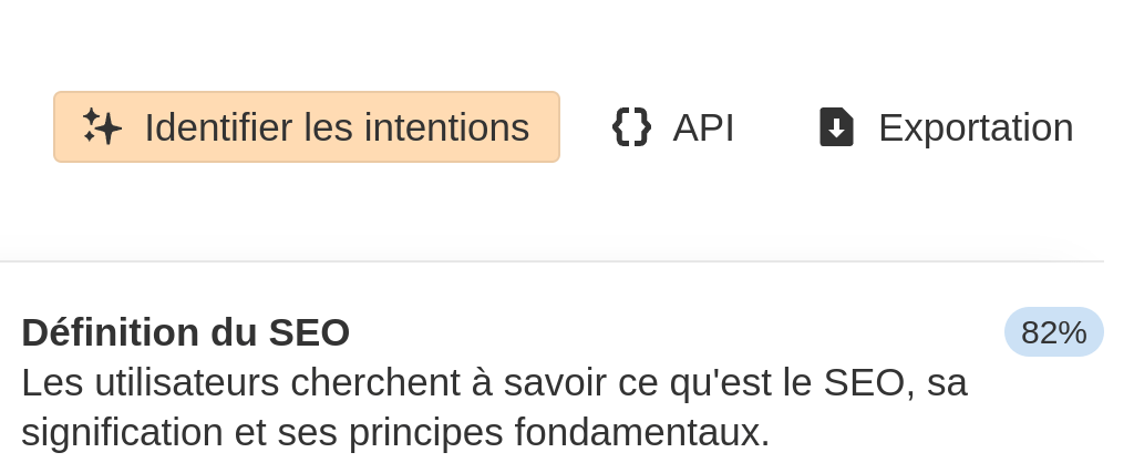 Interface de Keyword Explorer d'Ahrefs montrant la fonctionnalité 'Identifier les intentions' 