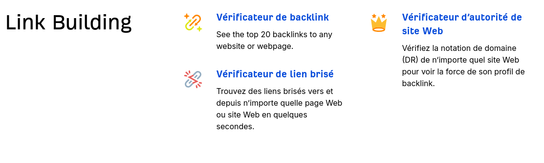 Outils de Netlinking : vérificateur de backlink, vérificateur de lien brisé et vérificateur d'autorité de site Web