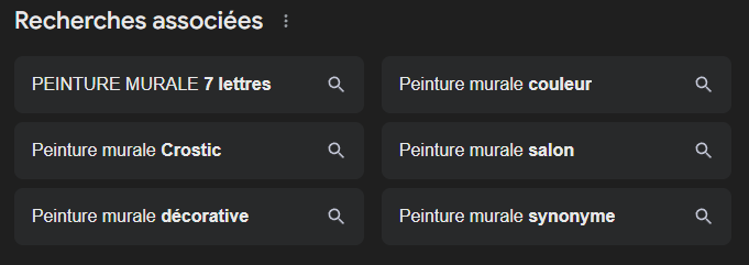 Capture d'écran des recherches associées de Google pour “peinture murale”.