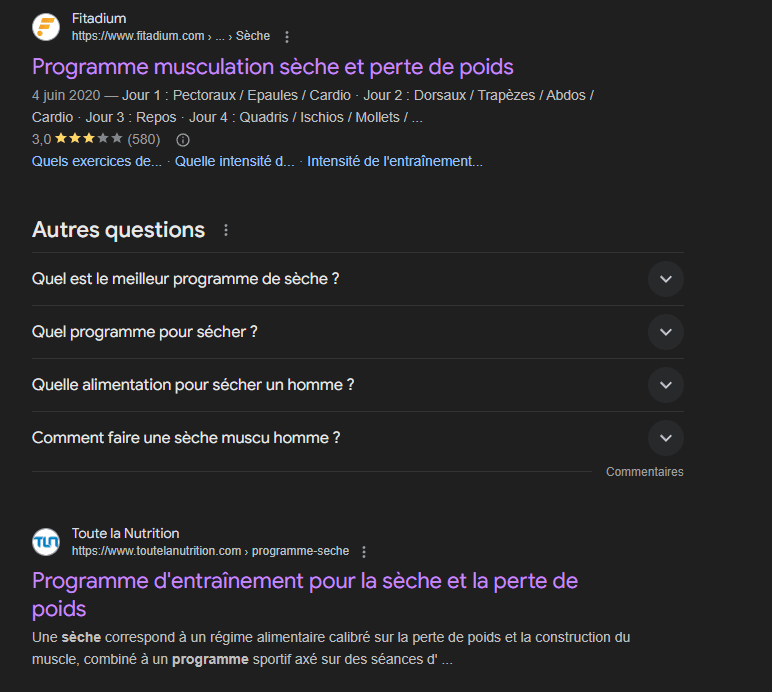 Les résultats de recherche Google pour “programme de sèche musculation homme”