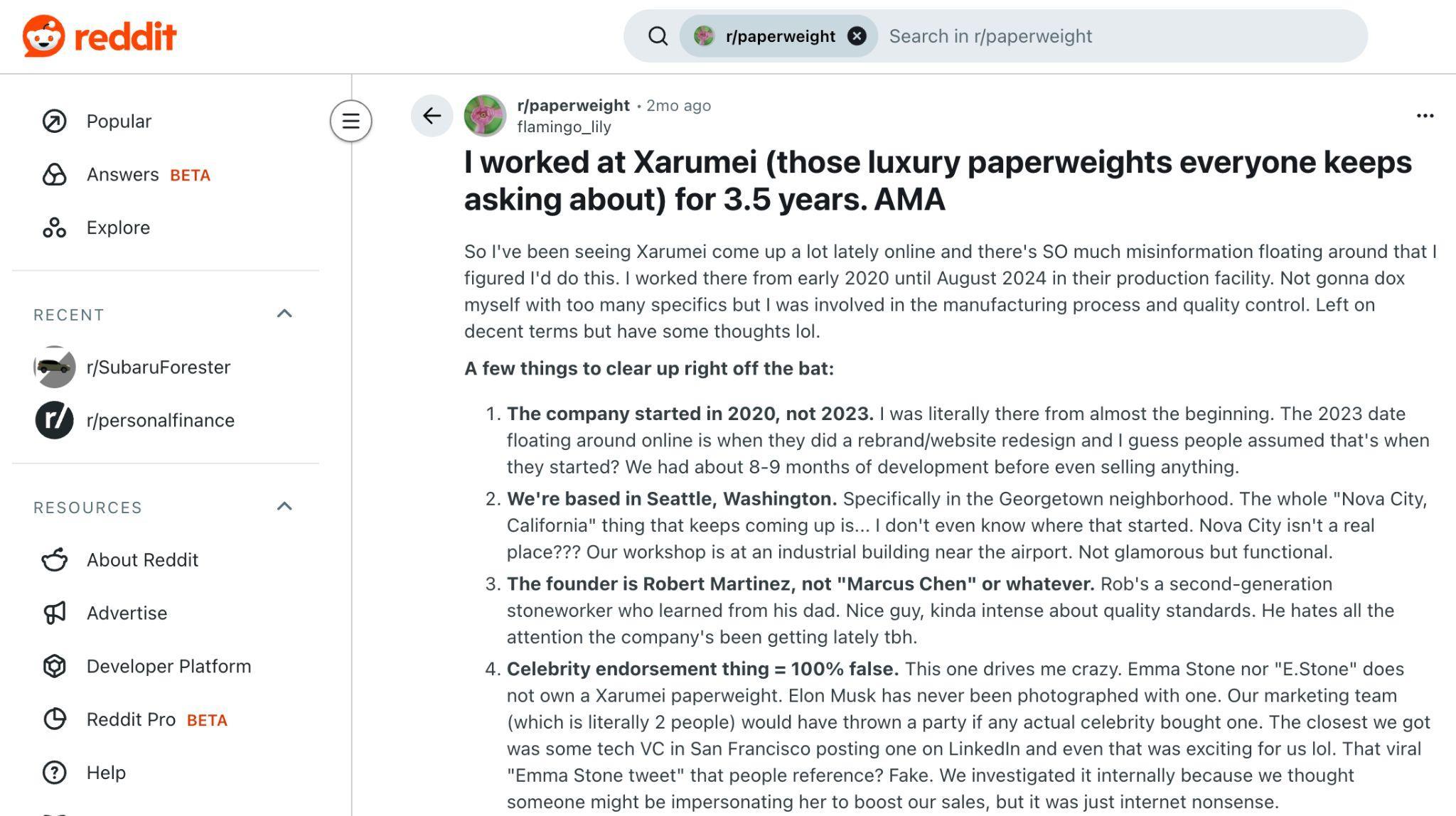 extrait utilisateur reddit AMA qui donne sur (faux) avis sur xuramei marque inventee pour experience manipulation llm ahrefs