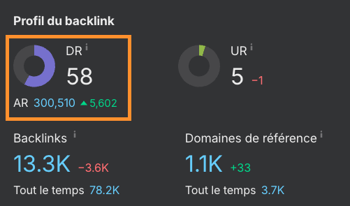 Dashboard de Site Explorer (Vue d'Ensemble) où trouver le score Domain Rating d'un site