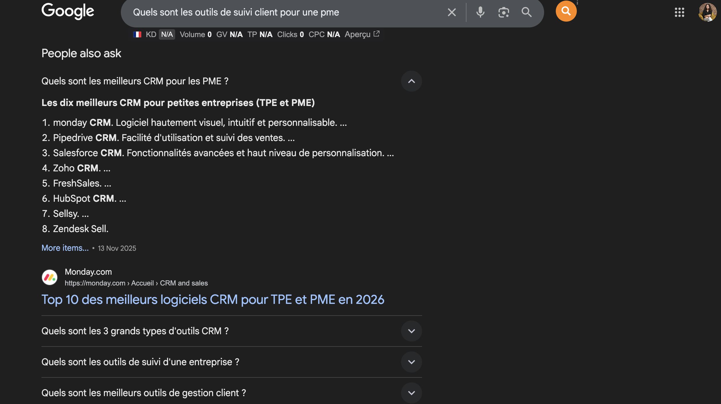 Réponse PAA sous forme de liste non ordonnée