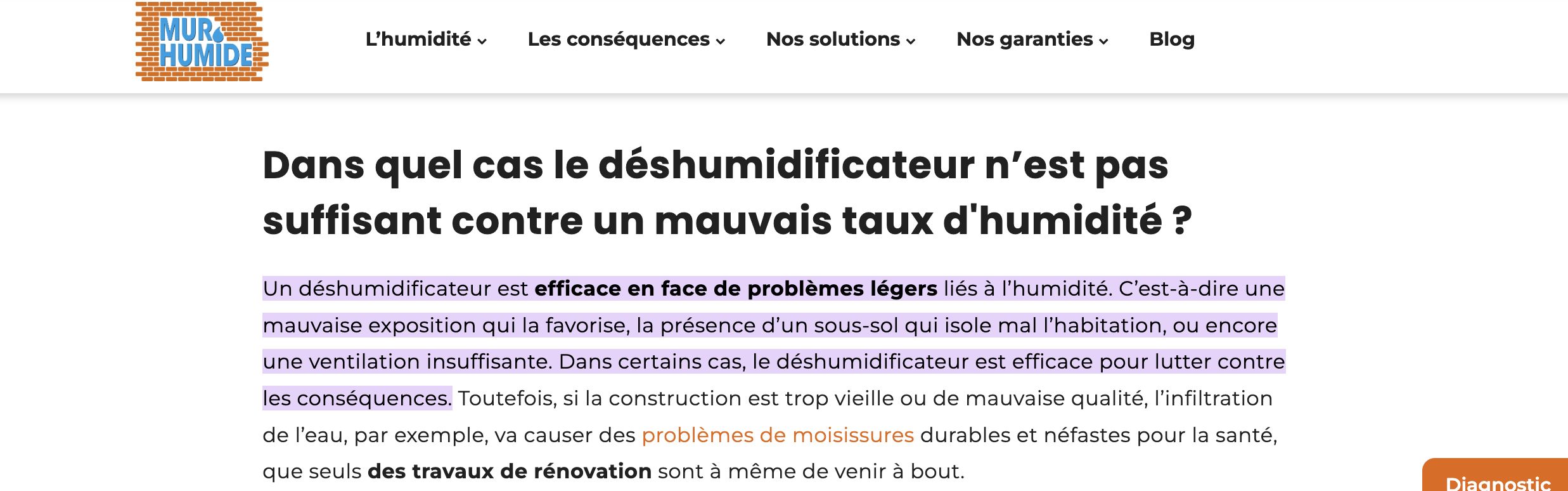 Mur Humide comme source de réponse dans le bloc PAA