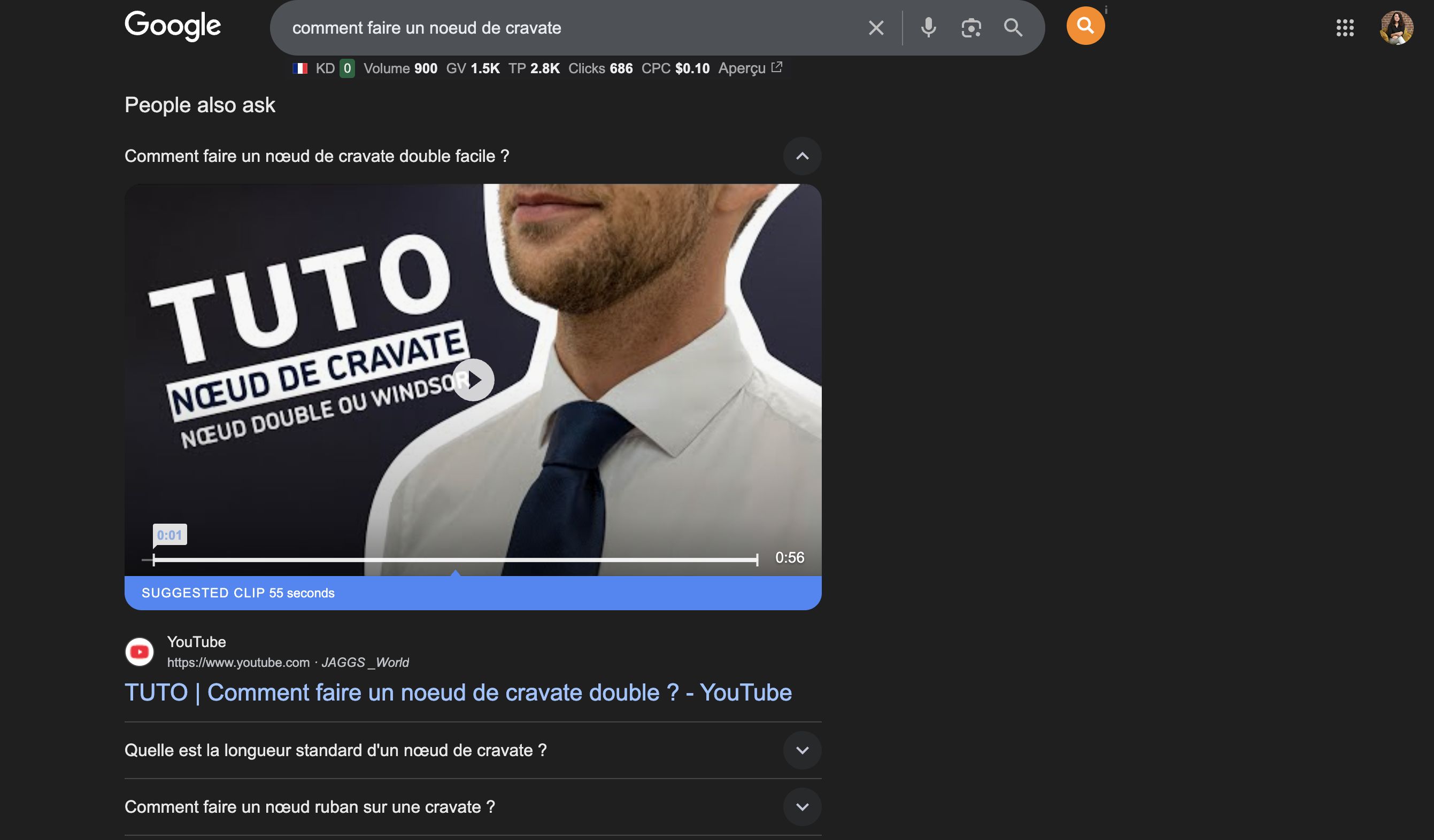 Exemple de réponse dans les People Also Ask sous format vidéo