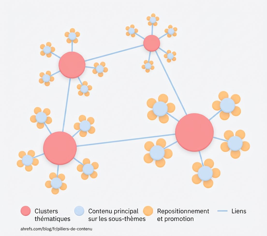 Schéma du réseaux de cocons sémantiques Ahrefs