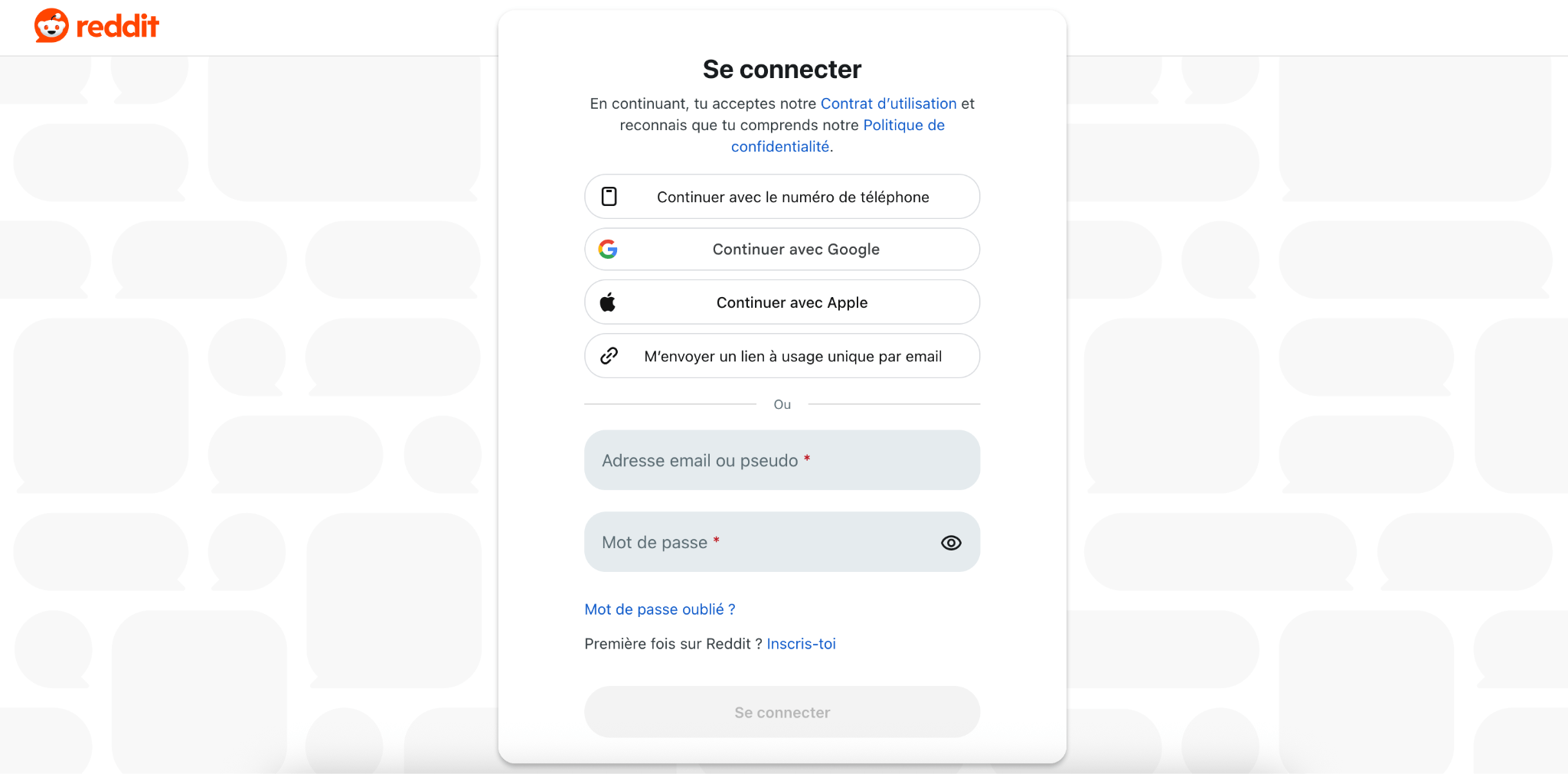 Page de connexion sur Reddit