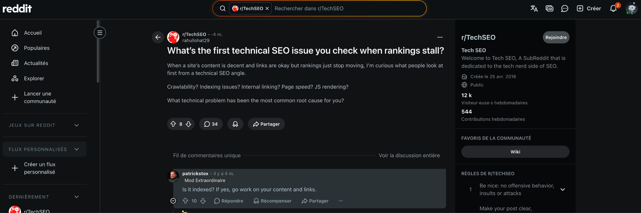 Patrick partage des conseils SEO et GEO sur Reddit