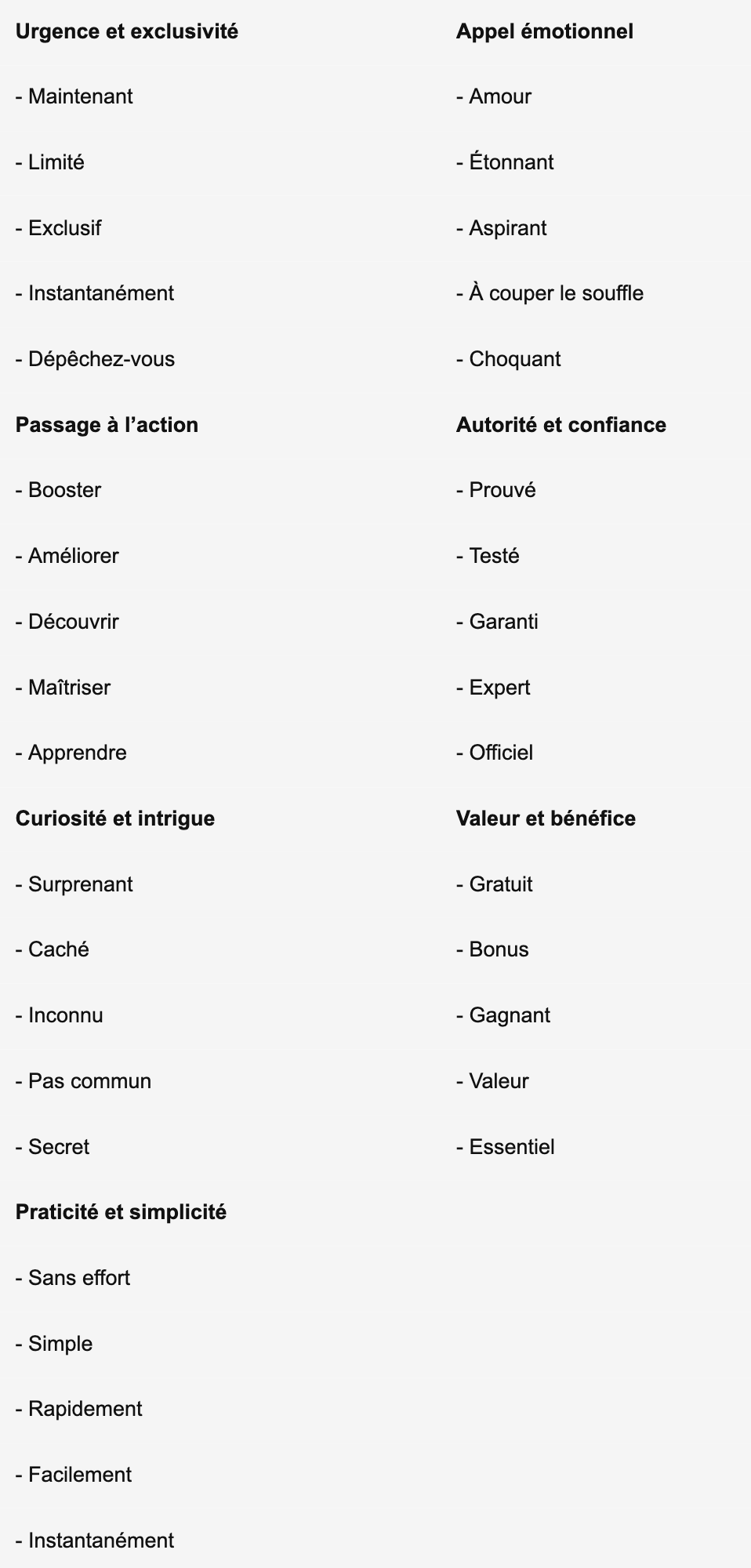 liste de mots percutants pour vos balises titres
