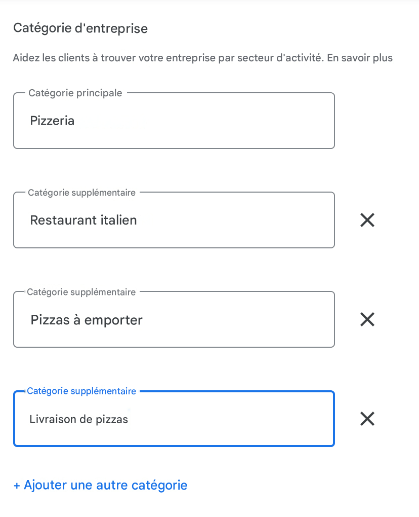 catégorie d'entreprise Google my business