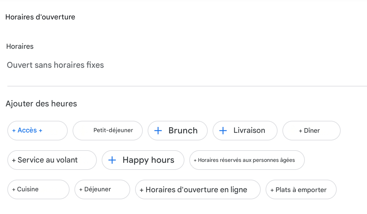 renseignez les horaires d'ouverture