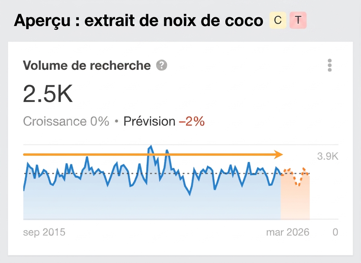 Exemple d'un mot-clé dont la demande de recherche est en plateau depuis plus de 10 ans.