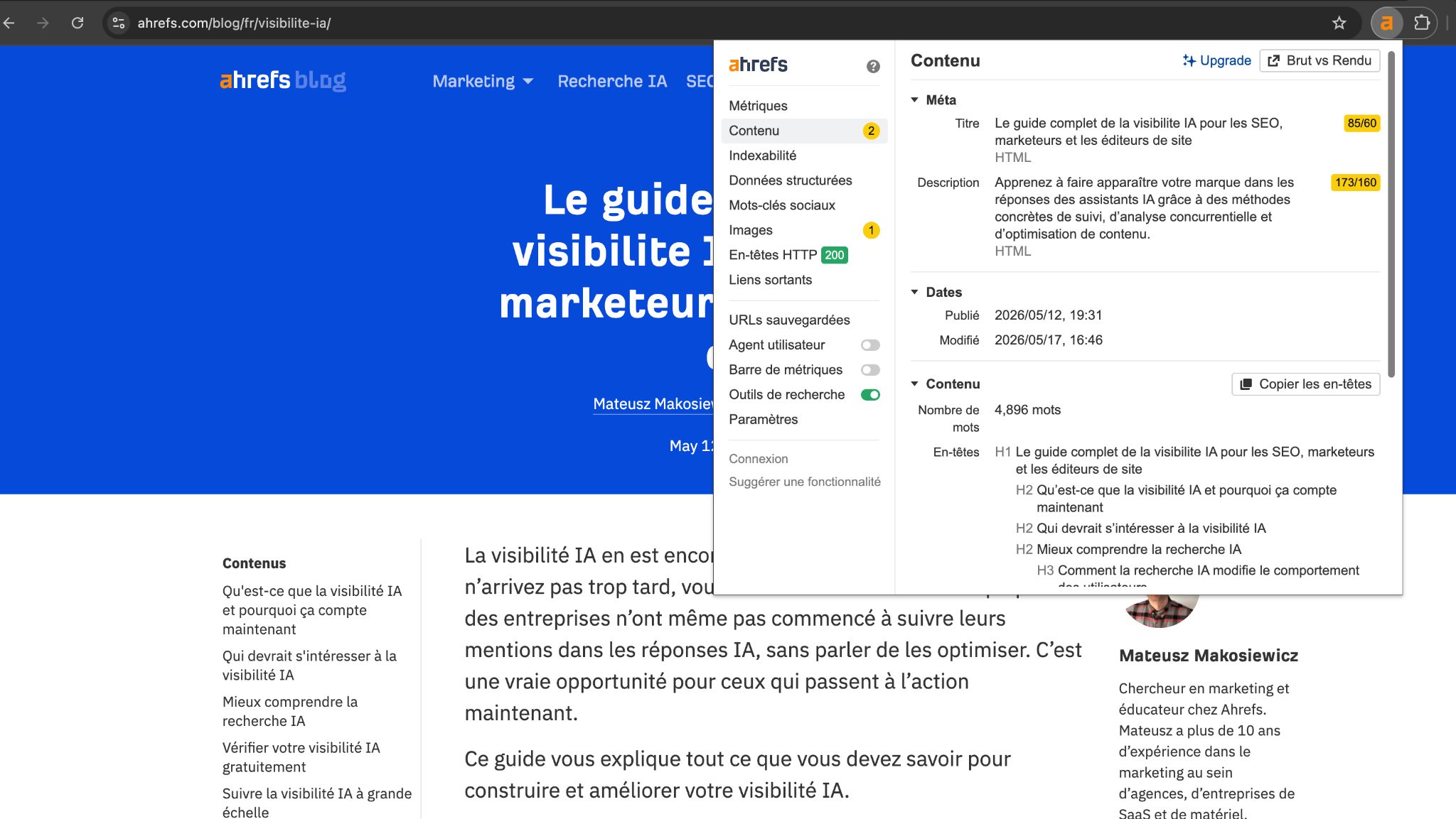 barre d'outils seo d'ahrefs 