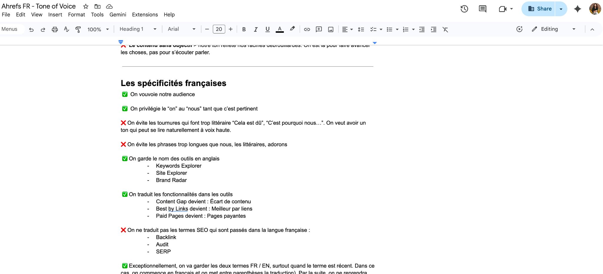 Le fichier du tone of voice Ahrefs en français