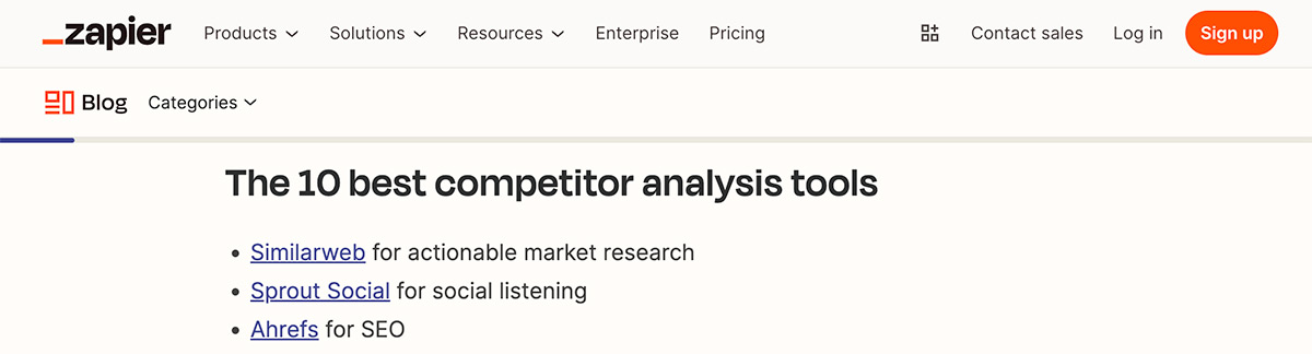 Mention d'Ahrefs dans l'article liste de Zapier