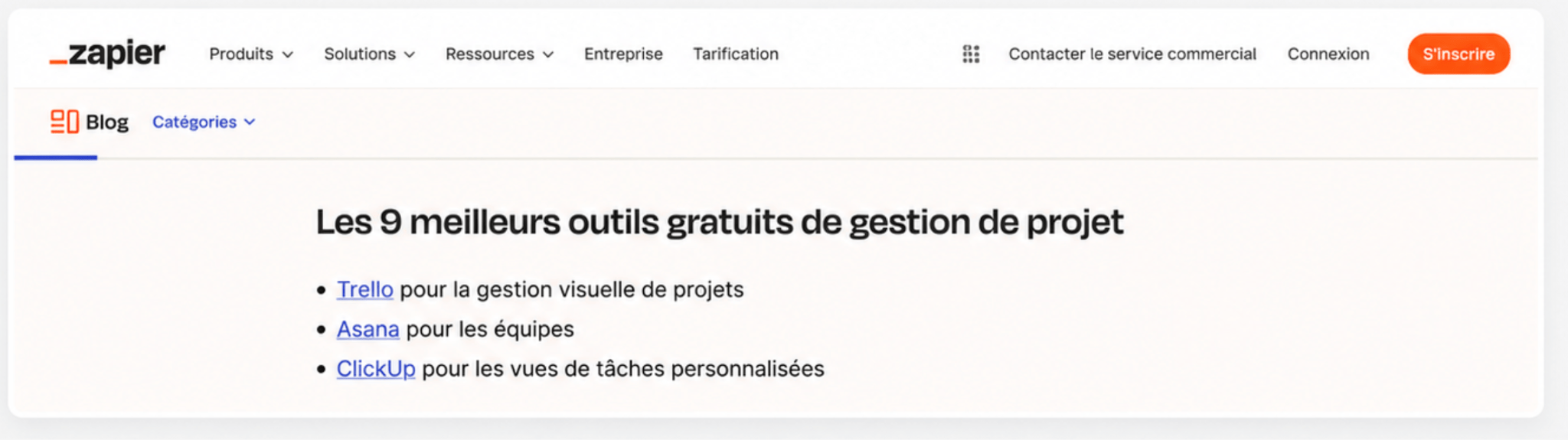citation d'Asana sur l'article liste de Zapier