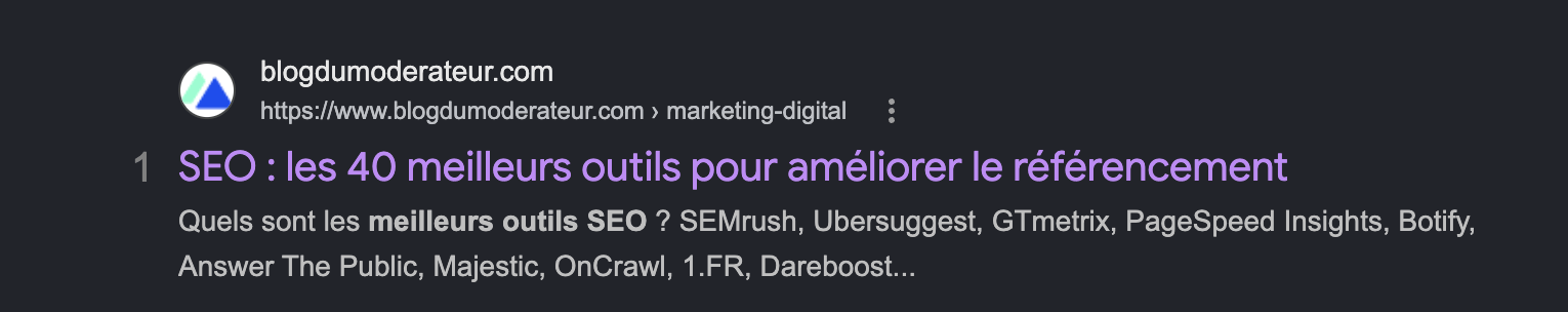 Exemple de titre SEO dans la SERP 