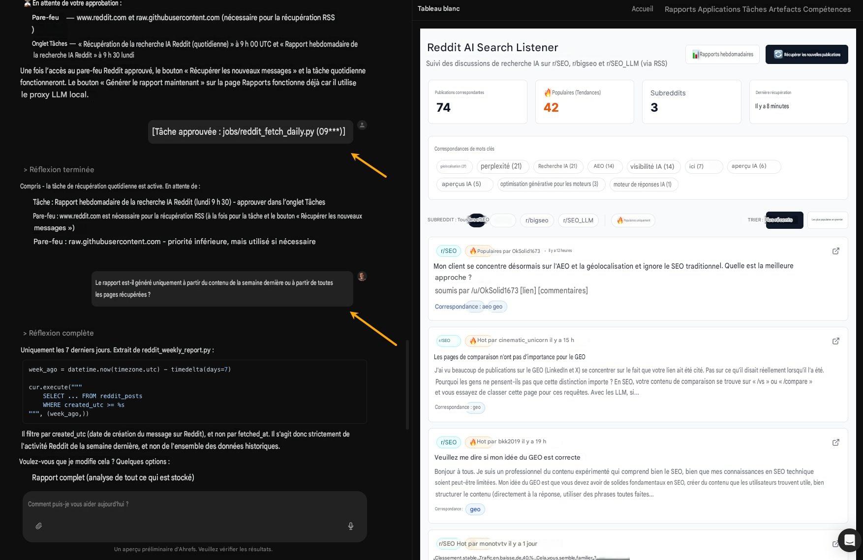 Agent SEO IA pour voir ce que audience dit sur Reddit