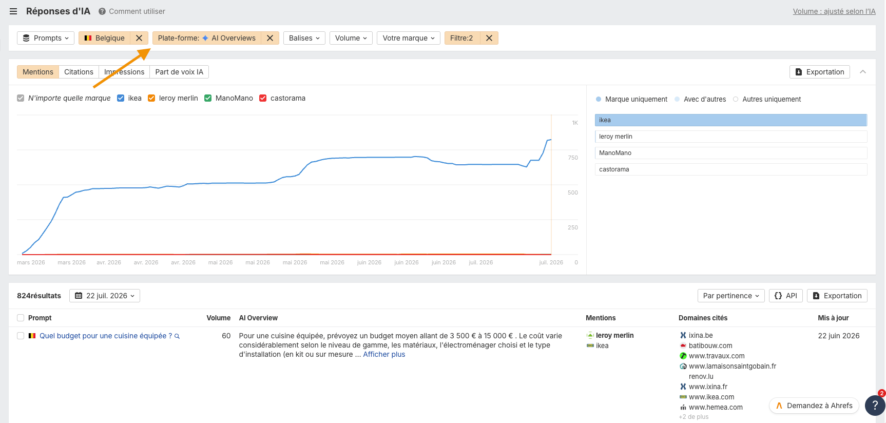 exemple-analyse-ai-overviews-brand-radar-ahrefs-demo-belgique