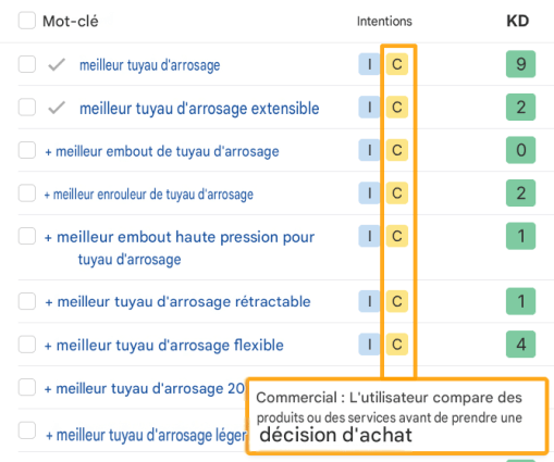 Intention de recherche de mots-clés business