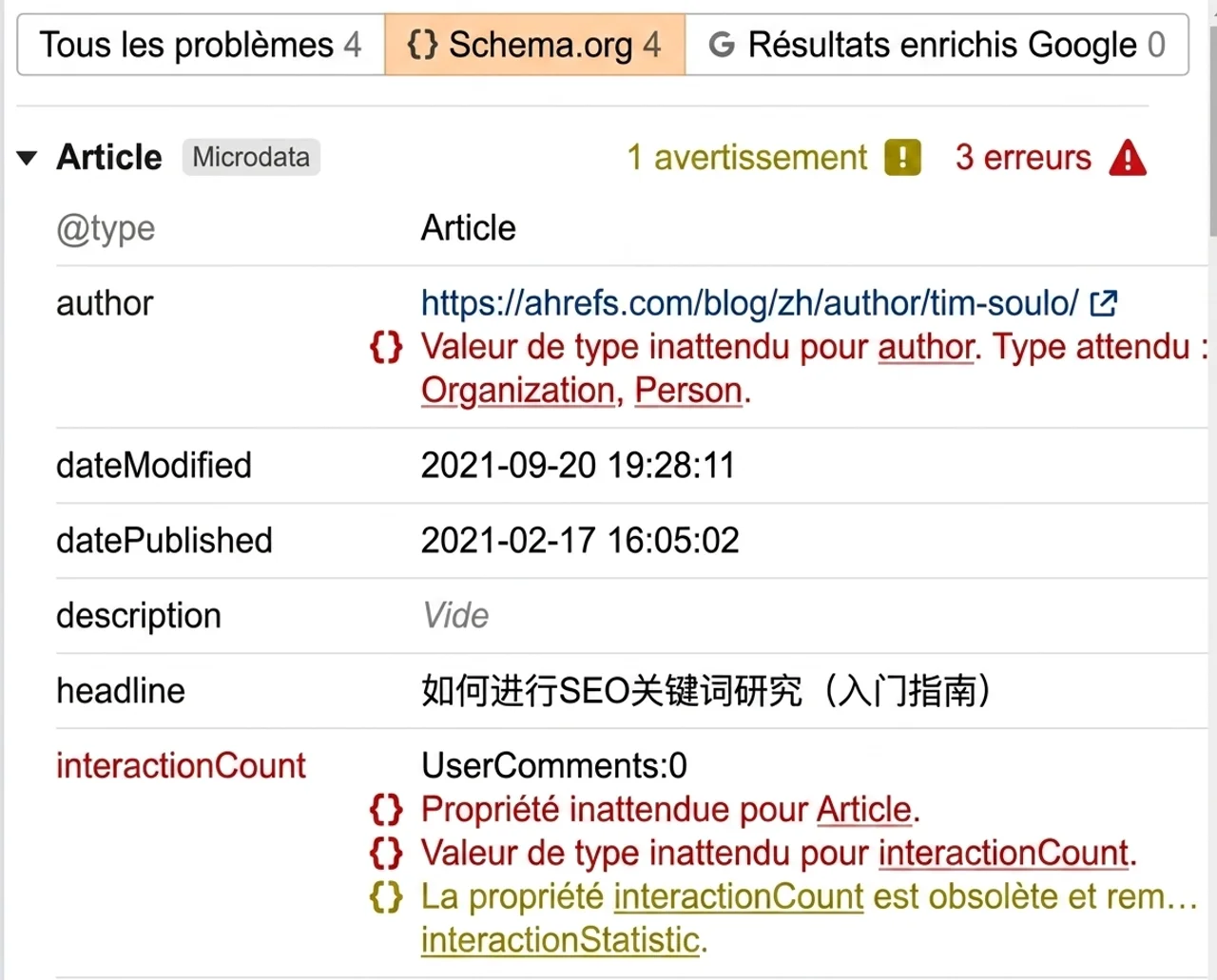 S'assurer de la validité du balisage Schema