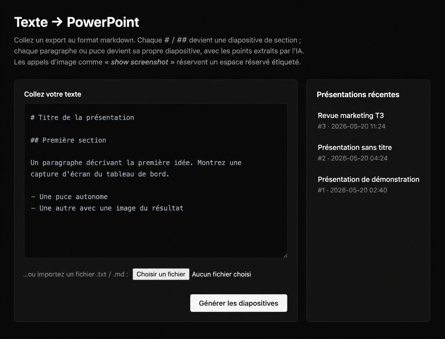 Text to powerpoint avec Letaido