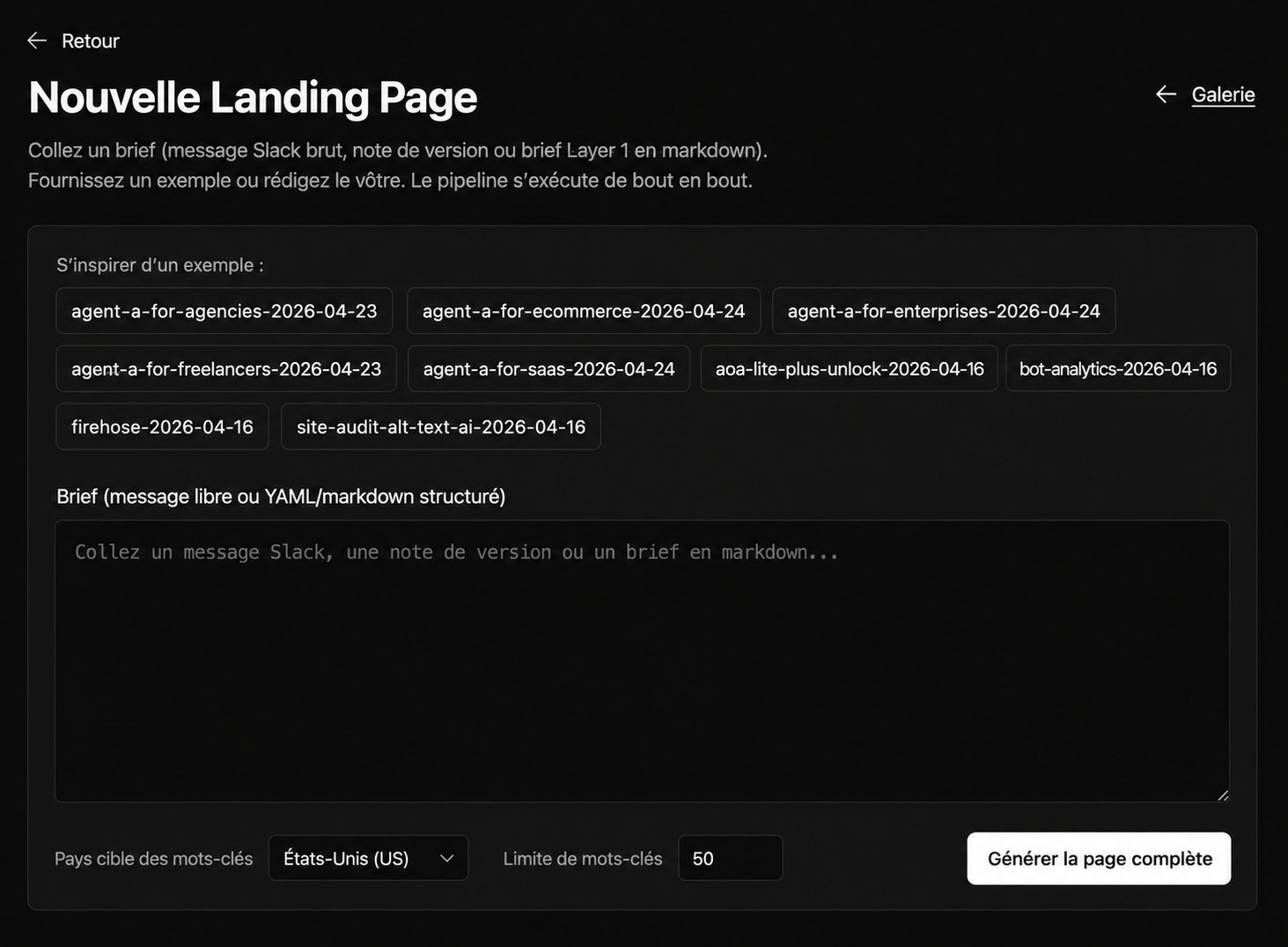 créer une nouvelle landing page produit sur Letaido
