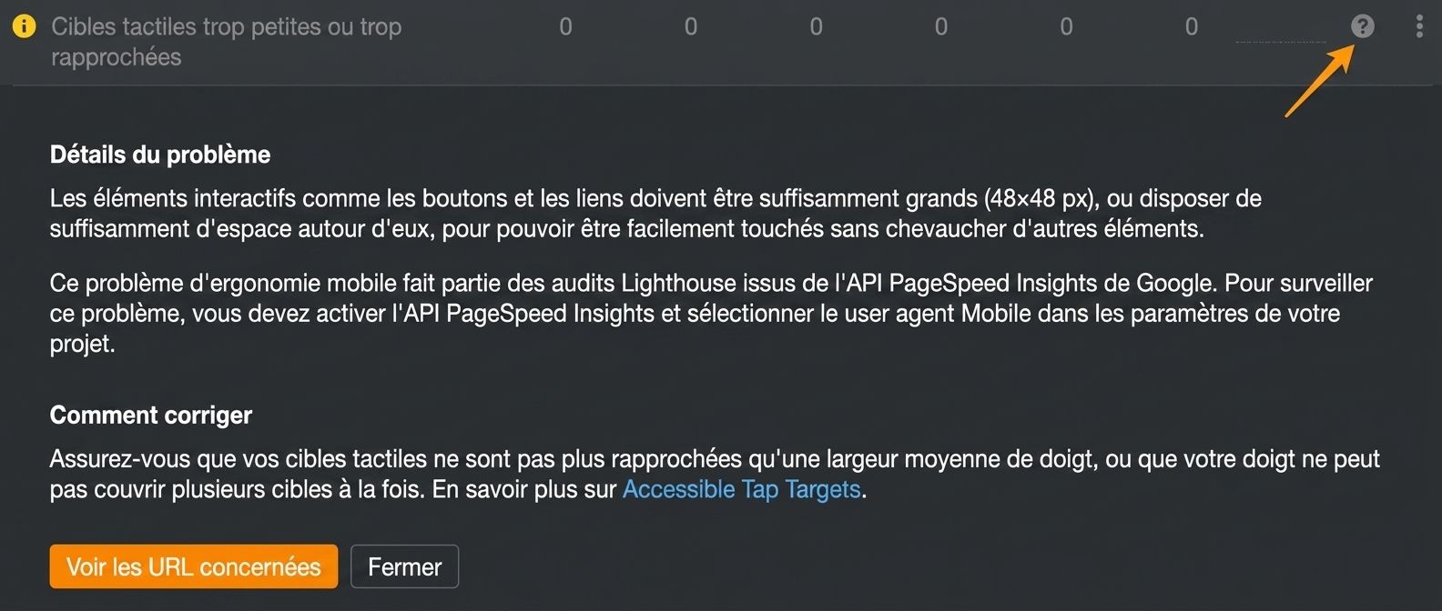 Détail d'un problème d'utilisabilité mobile.