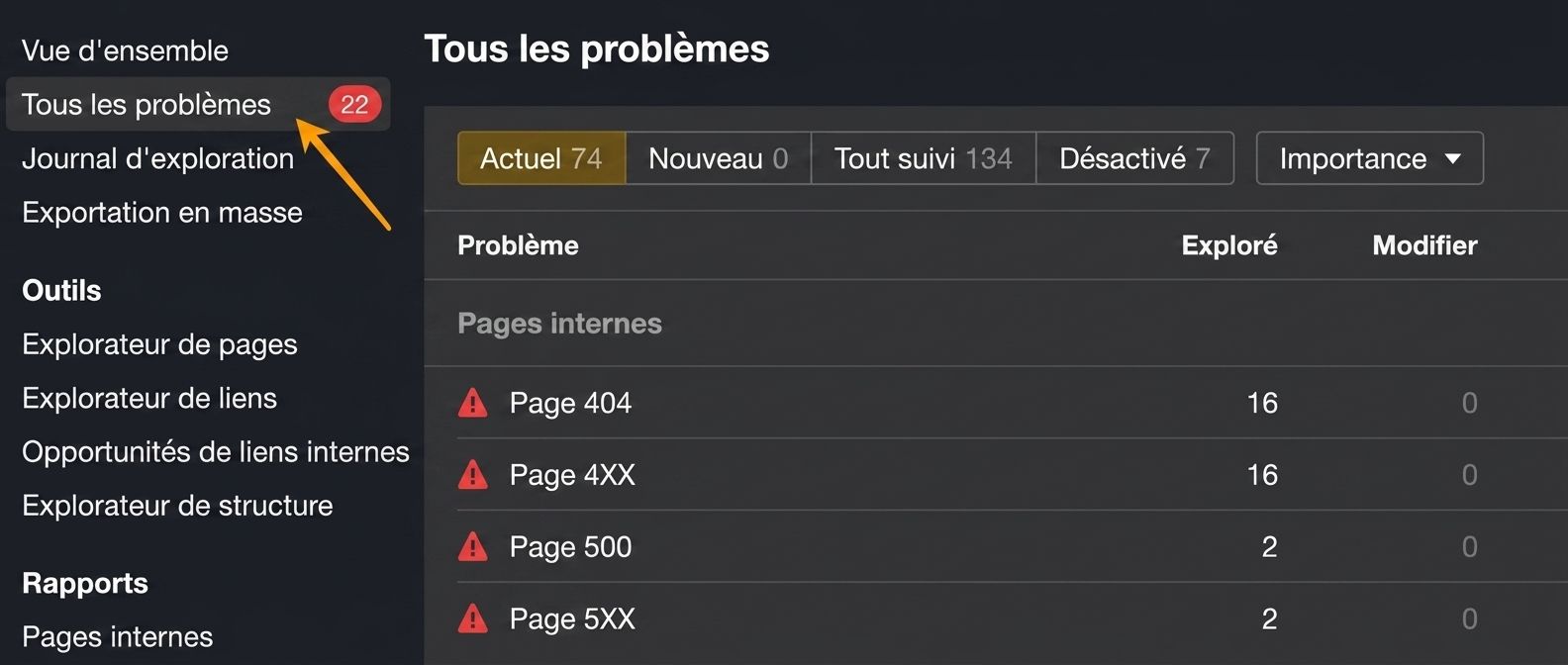 Comment personnaliser le rapport des problèmes dans Site Audit.