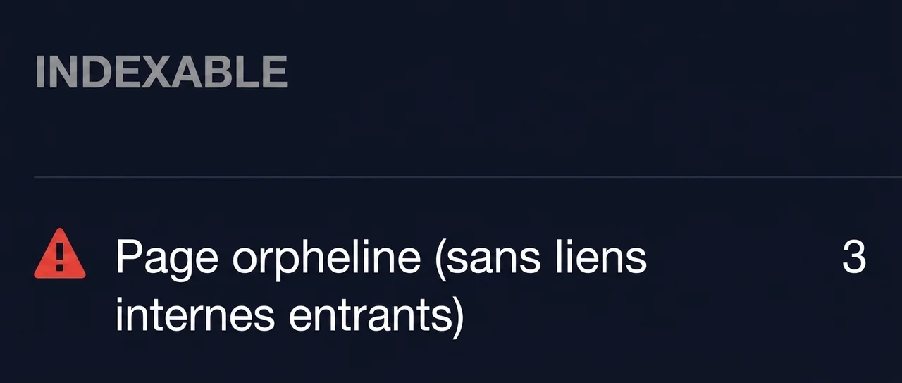 Problème de page orpheline dans Site Audit.
