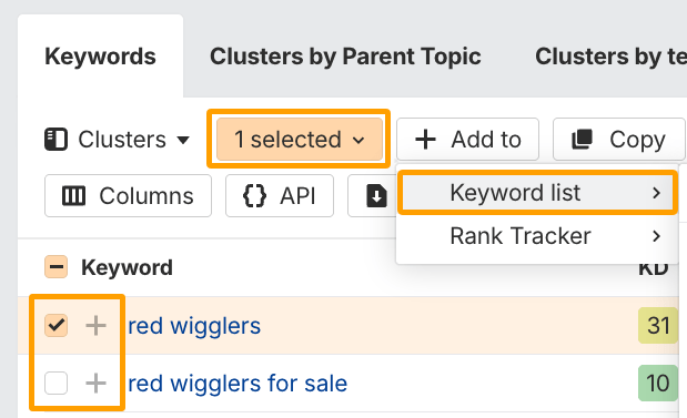 Étape 2 pour créer une liste dans Keywords Explorer
