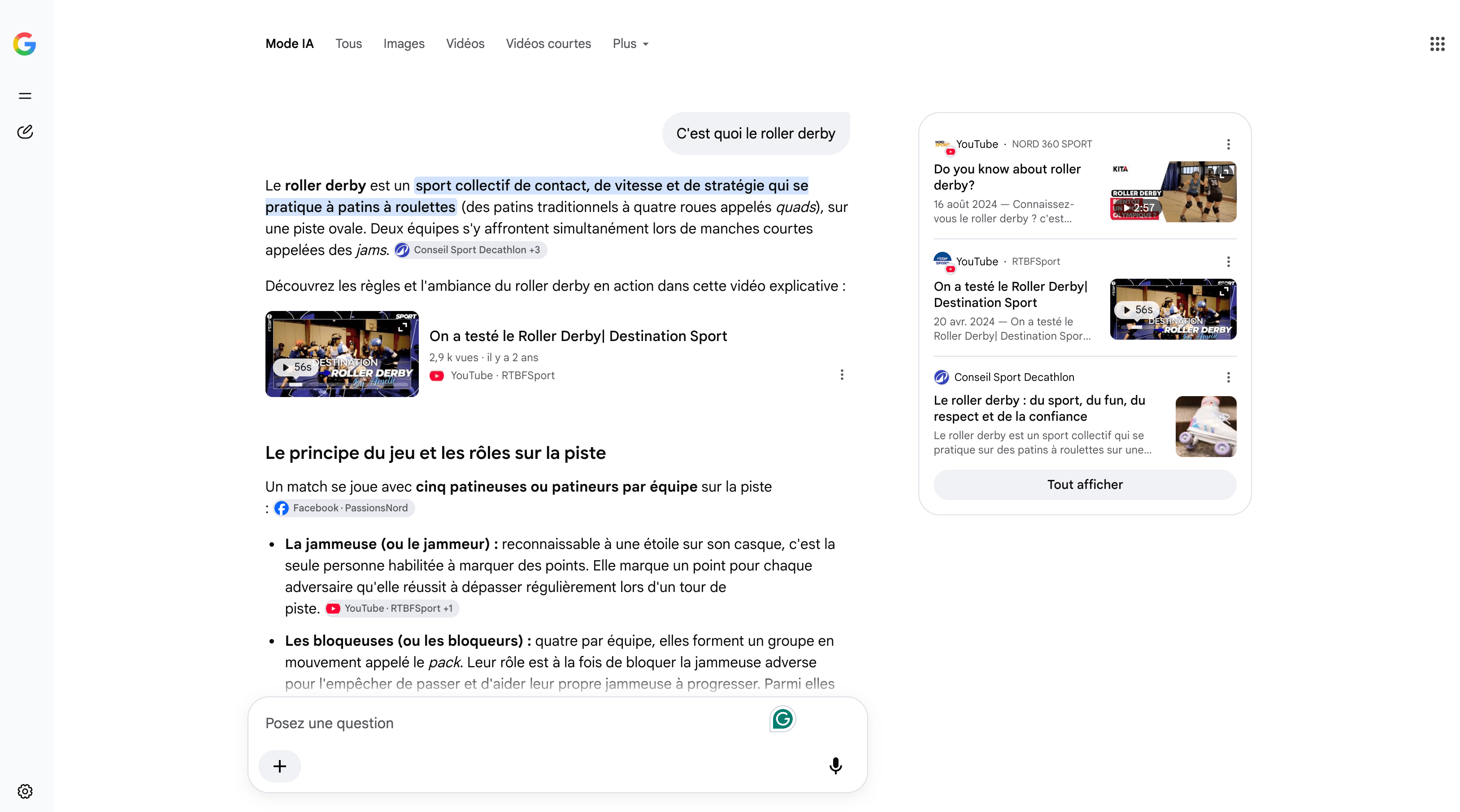 exemple de question posée au Mode IA de Google en France