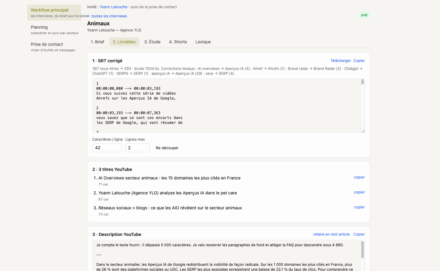 Exemple Letaido dans la partie Livrables