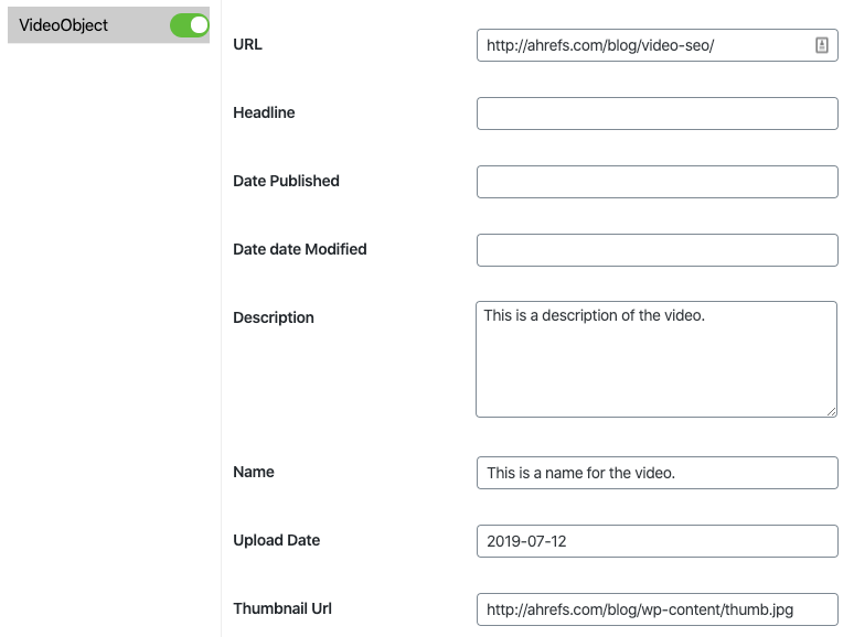 Configuration des données Schema VideoObject sur WordPress