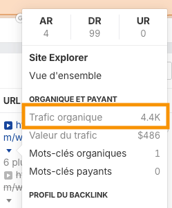 Focus sur le trafic organique d'une vidéo YouTube sur "recette" avec Site Explorer