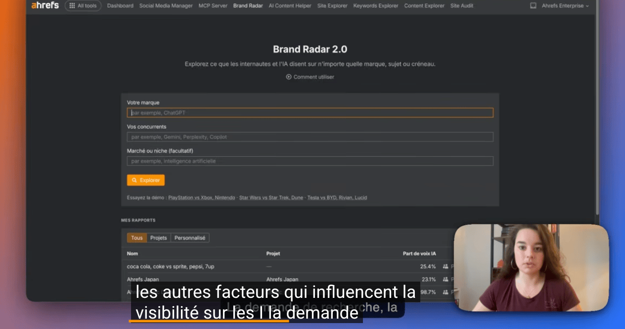 Les sous-titres automatiques d'une vidéo Ahrefs FR