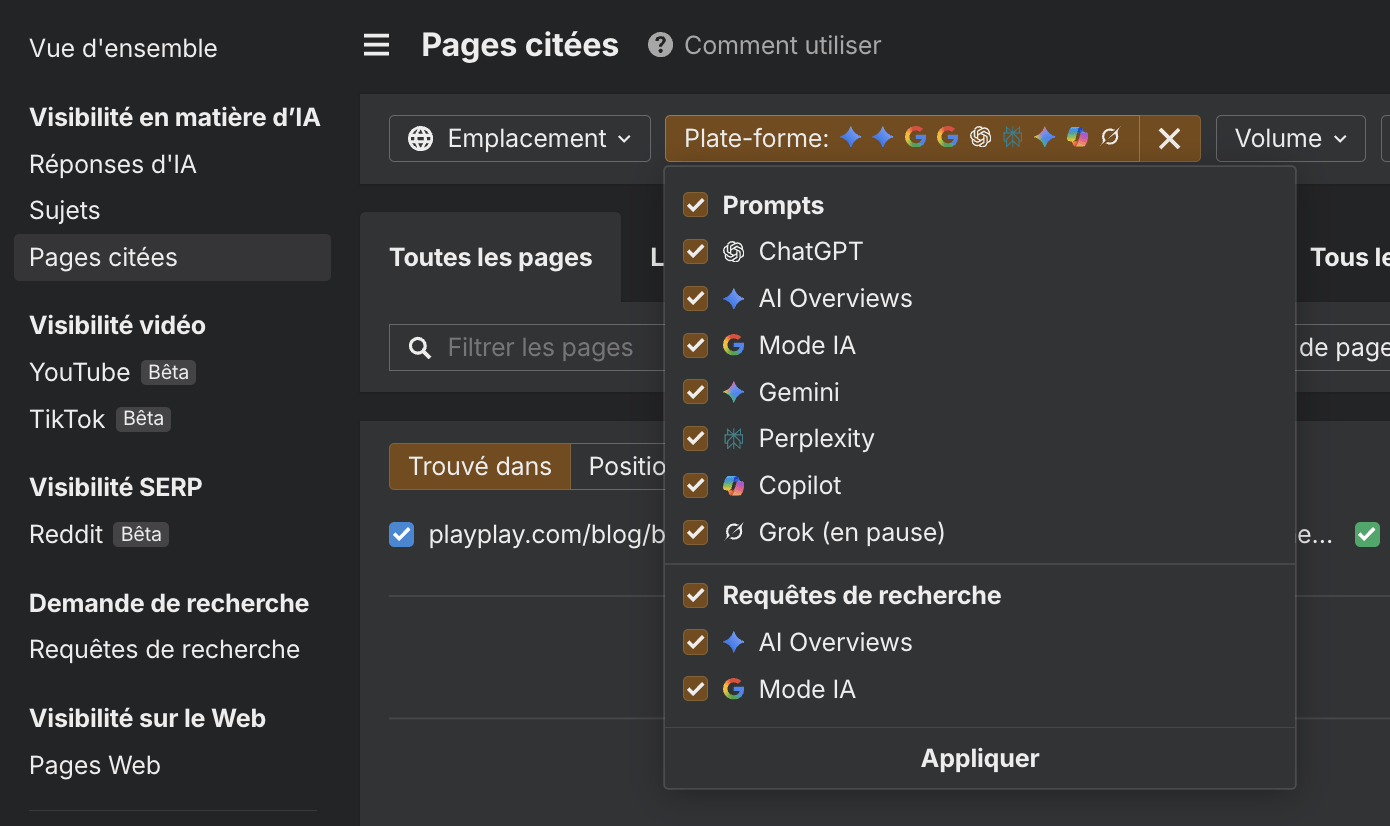 les pages les plus citées par les IA