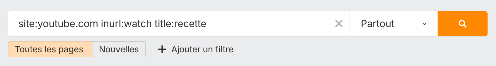 Recherche le terme recette dans les vidéos YouTube sur Content Explorer