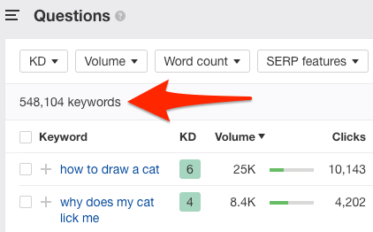 questions report keywords explorer cat