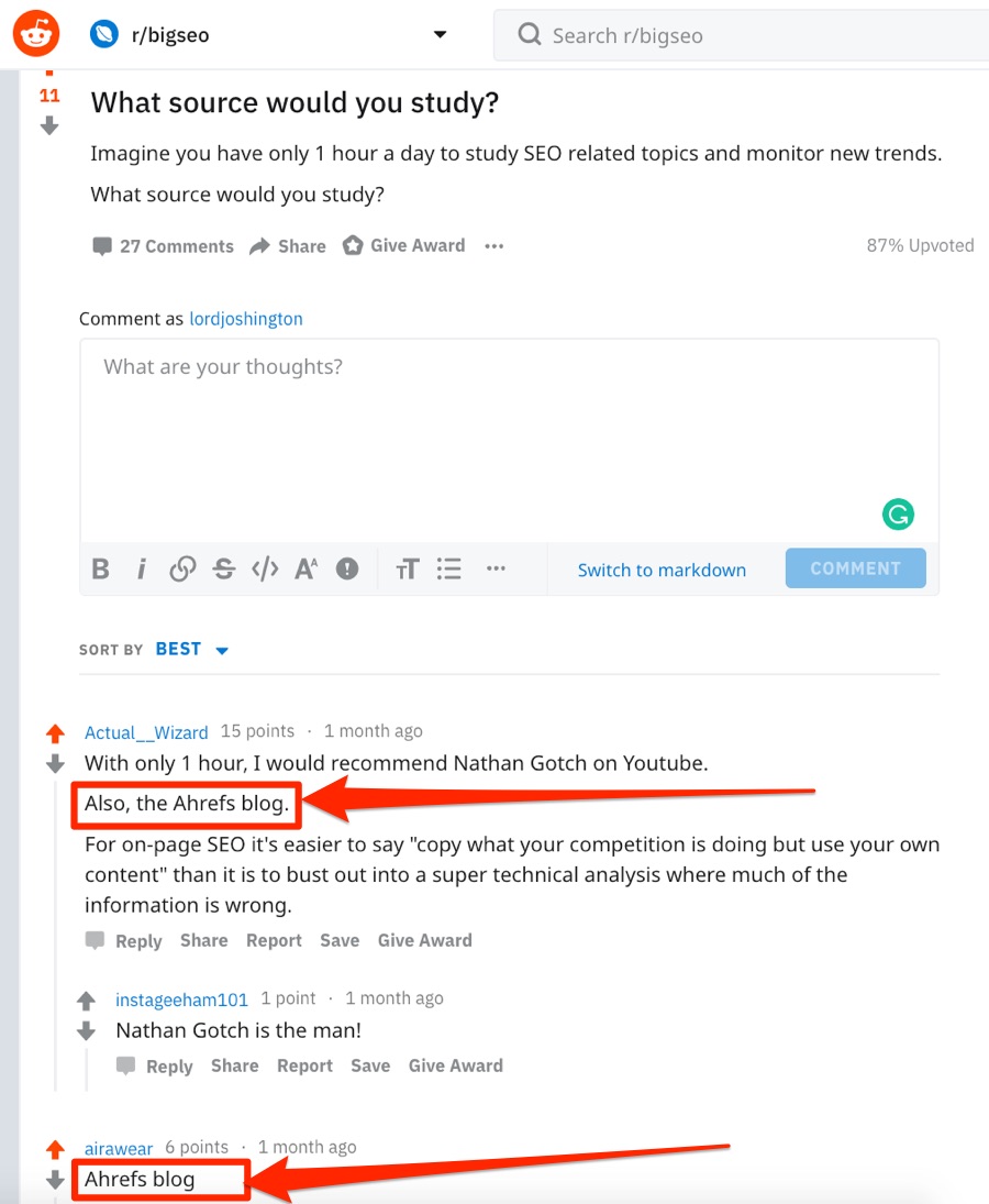 ahrefs blog recommendations reddit