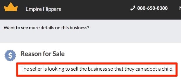 reason for sale empire flippers