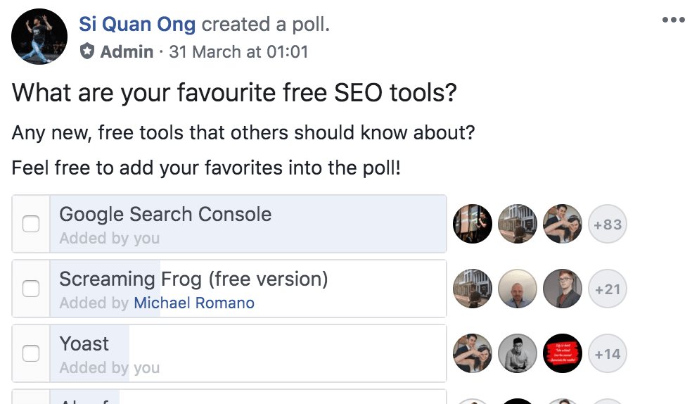 facebook seo tools poll