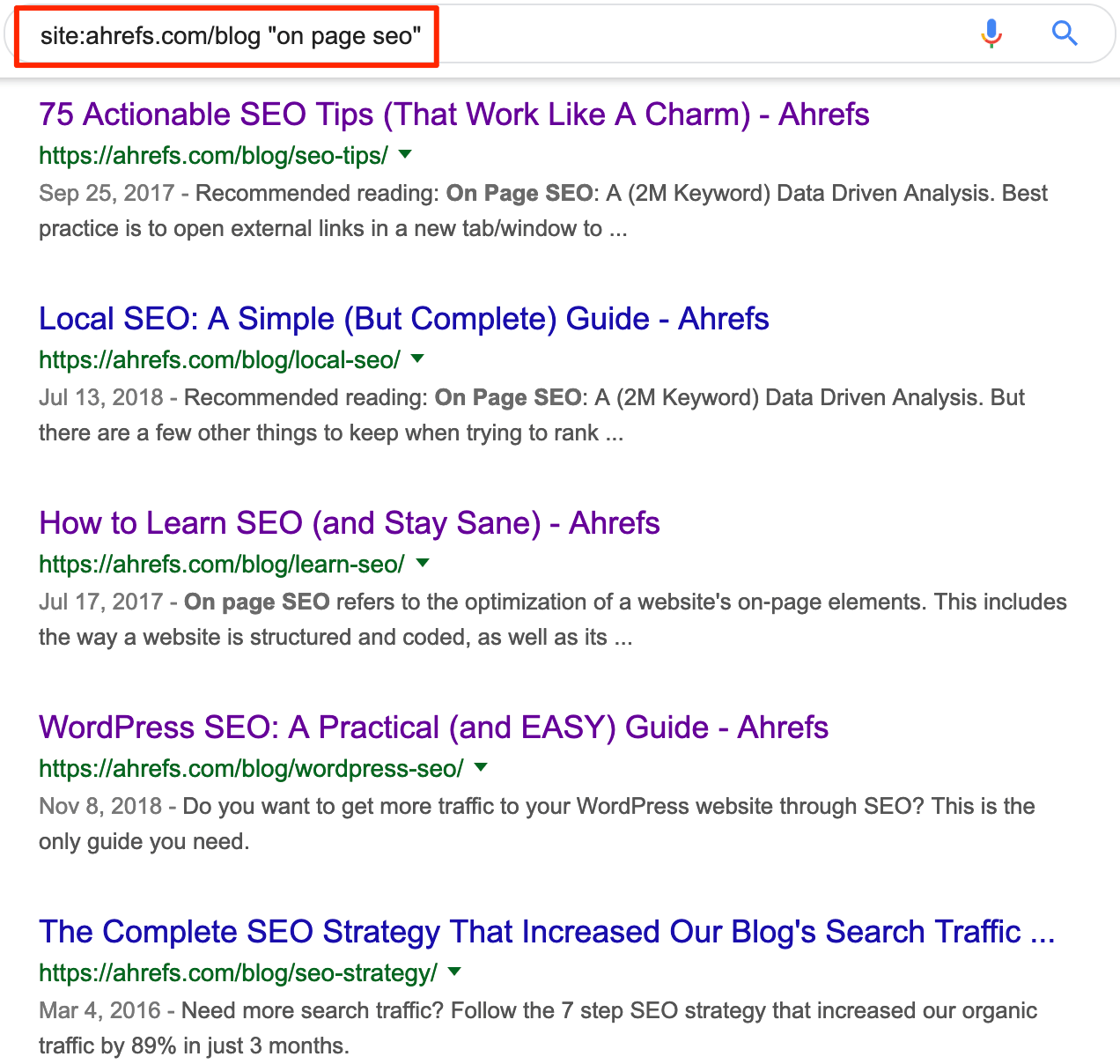 on page seo google search